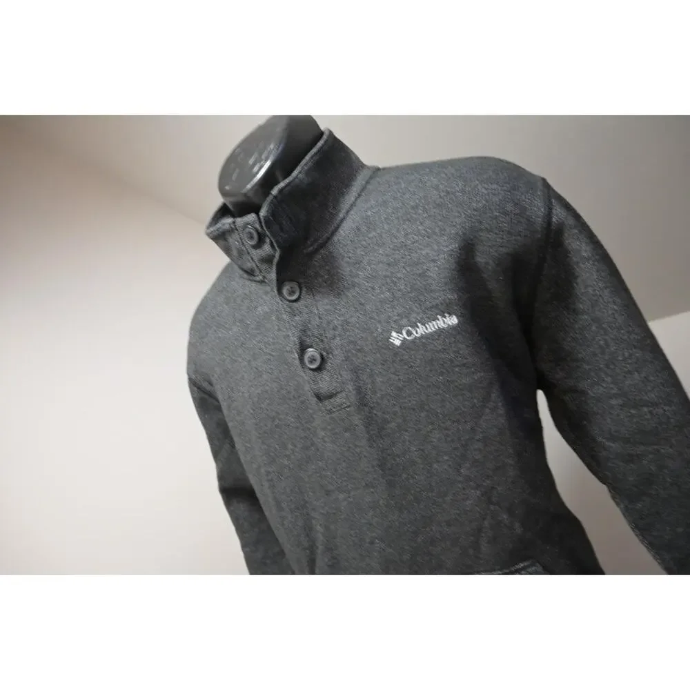 Columbia Rugby Polo Button Neck Hiking Camp Sweater‎ Gray Mens Sz Large